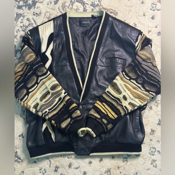 Saxony Black Leather Jacket with Gold Accents